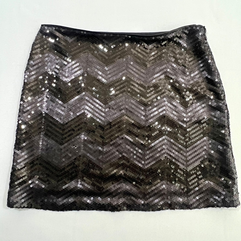 White House Black‎ Market Sequin Mini Skirt Zig Zag Chevron Black Women's S NWT